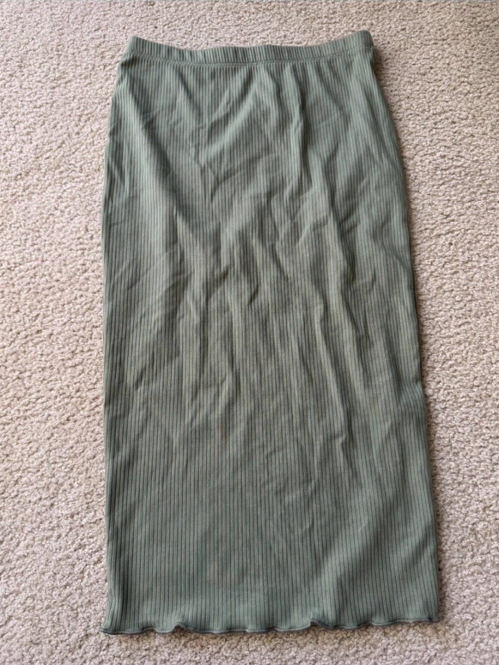 Paperoc Ribbed Olive Pencil Midi Skirt - Long sexy